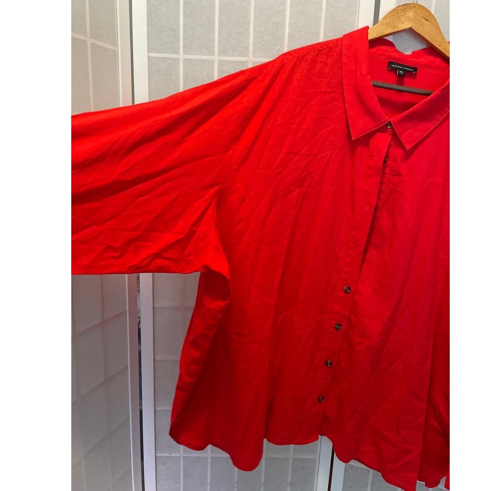 Universal Standard Elbe Stretch Linen Blend Shirt Red No Gap Button Down Bold - Picture 7 of 8